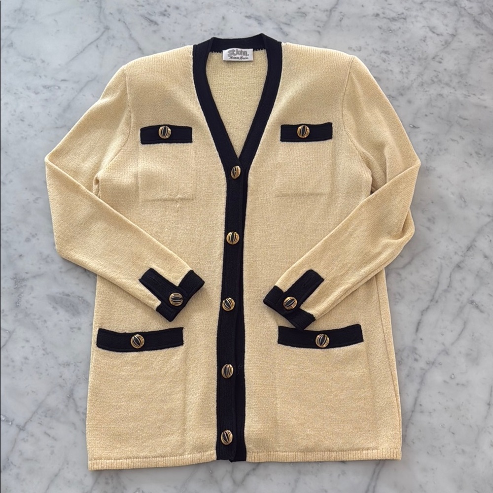 Vintage St. John Cardigan Sweater with V-neck and Textured Knit